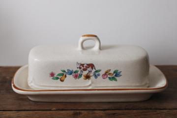 catalog photo of Heartland International stoneware butter dish w/ cow, vintage farm country cottagecore kitchen 