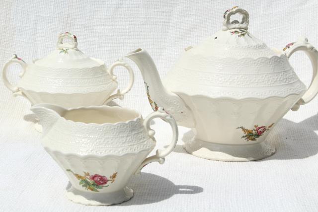 photo of Heath & Rose floral 1920s vintage Spode's Jewel Copeland Spode tea set, teapot, cream & sugar #1