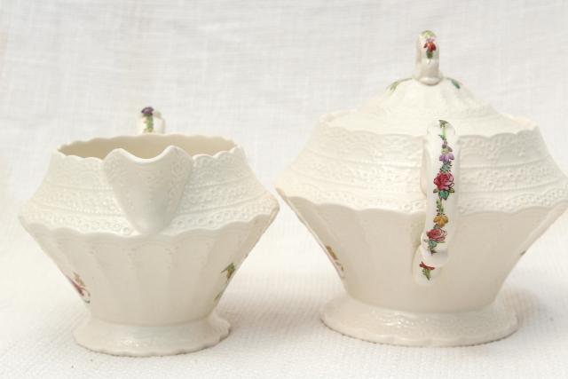 photo of Heath & Rose floral 1920s vintage Spode's Jewel Copeland Spode tea set, teapot, cream & sugar #2