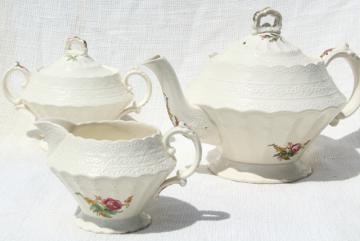 catalog photo of Heath & Rose floral 1920s vintage Spode's Jewel Copeland Spode tea set, teapot, cream & sugar