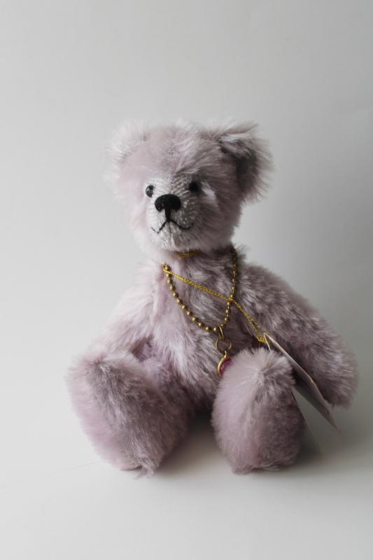 photo of Heather purple wool mohair teddy, jointed mini bear Ellen Kislingbury #1