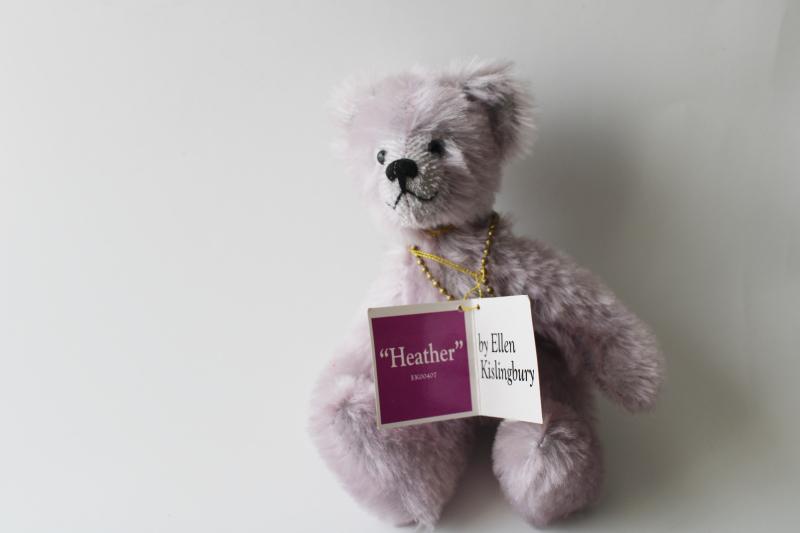 photo of Heather purple wool mohair teddy, jointed mini bear Ellen Kislingbury #2