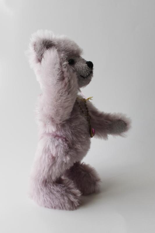 photo of Heather purple wool mohair teddy, jointed mini bear Ellen Kislingbury #5