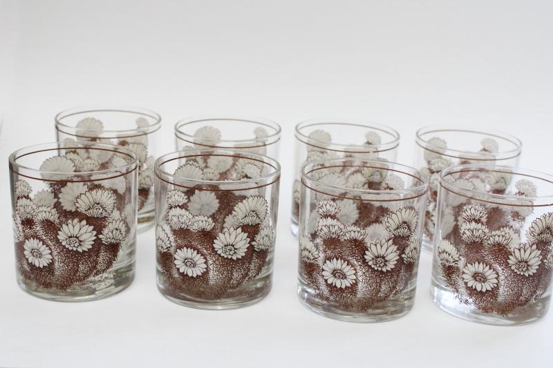 photo of Hedgehog Cactus print glass tumblers set of 8, retro vintage lowball glasses #1