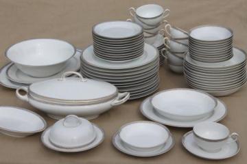 catalog photo of Heinrich H&Co porcelain dinnerware & serving pieces, deco vintage Greek key black & white chin