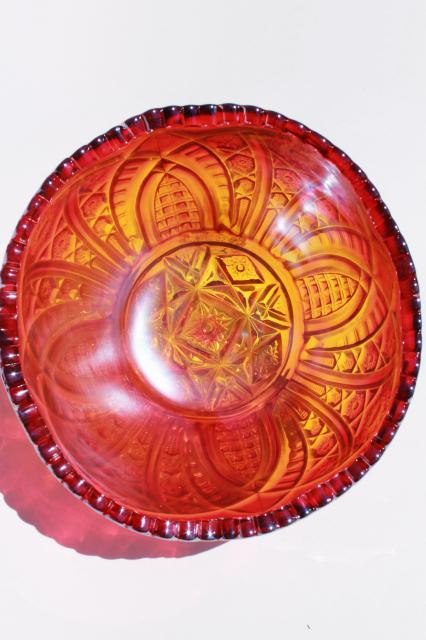 photo of Heirloom red sunset carnival iridescent luster glass bowl or large centerpiece vase #4