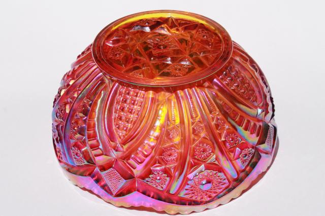 photo of Heirloom red sunset carnival iridescent luster glass bowl or large centerpiece vase #5