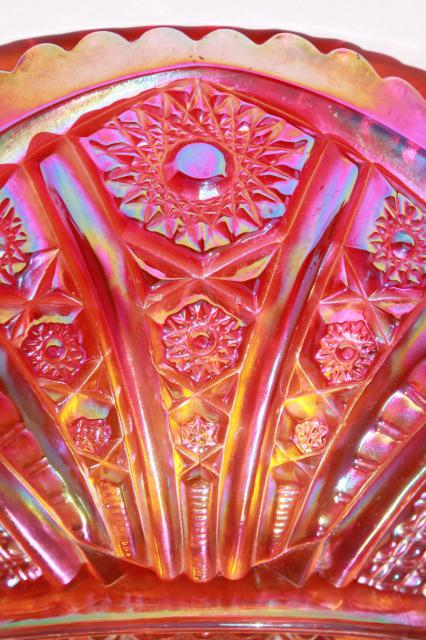 photo of Heirloom red sunset carnival iridescent luster glass bowl or large centerpiece vase #6