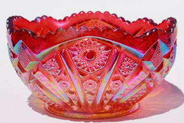 catalog photo of Heirloom red sunset carnival iridescent luster glass bowl or large centerpiece vase