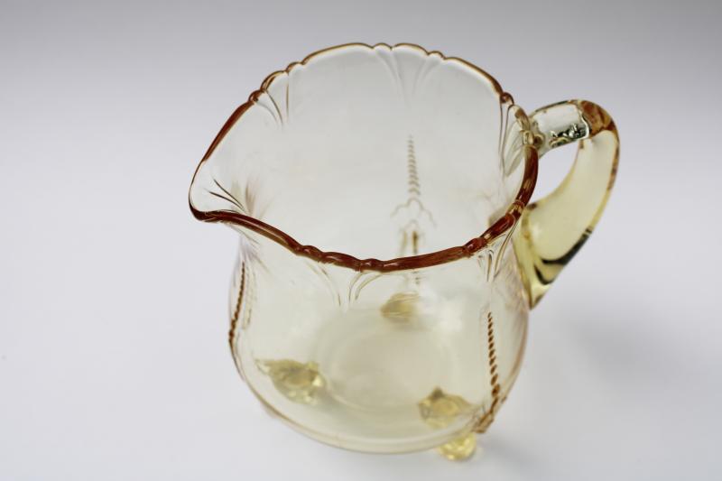 photo of Heisey Empress water pitcher w/ dolphin shape feet, sahara yellow vintage depression glass #2