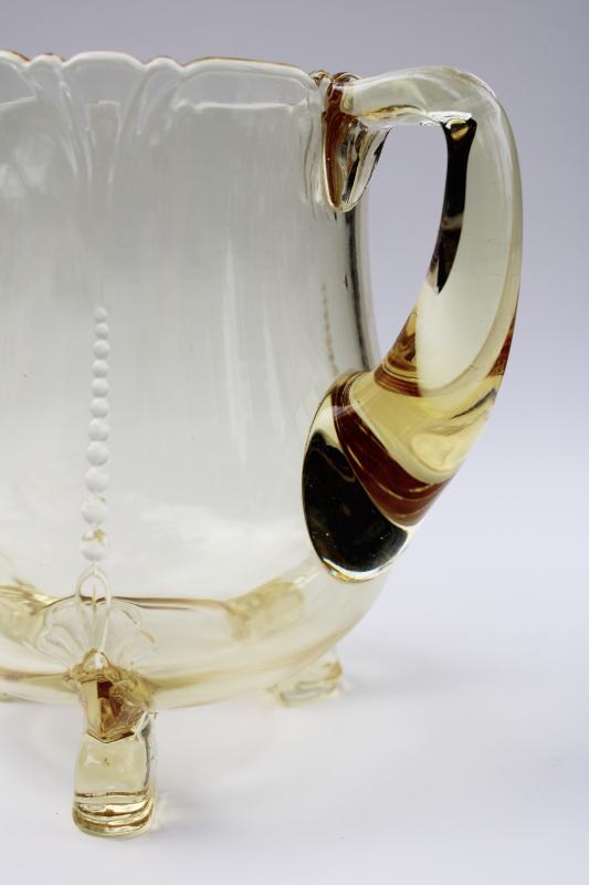 photo of Heisey Empress water pitcher w/ dolphin shape feet, sahara yellow vintage depression glass #5
