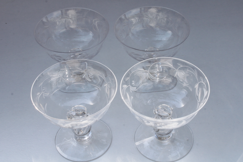 photo of Heisey Moonglo etch Lariat champagne glasses, 1950s vintage crystal stemware #4