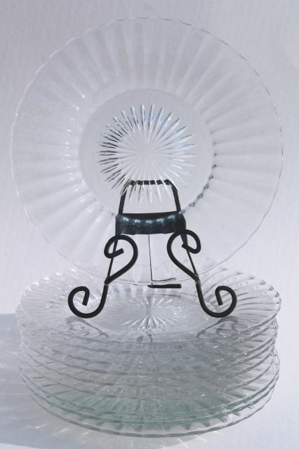 photo of Heisey Ridgeleigh crystal clear depression glass salad plates, art deco vintage #1