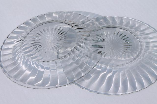 photo of Heisey Ridgeleigh crystal clear depression glass salad plates, art deco vintage #7