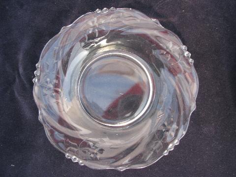 photo of Heisey Waverly, vintage elegant glass salad plates, Narcissus etched floral #2