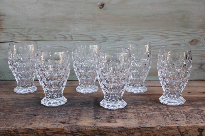 photo of Heisey Whirlpool thumbprint pattern glass footed tumblers, heavy crystal clear vintage iced tea glasses  #1