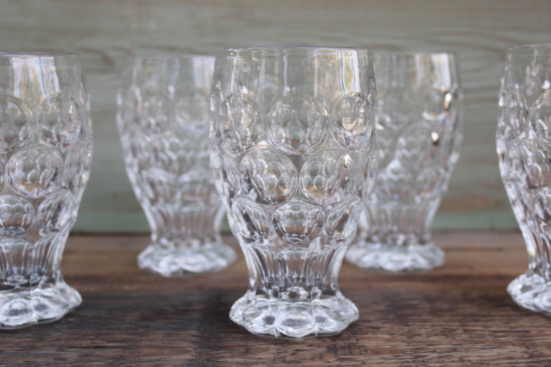 photo of Heisey Whirlpool thumbprint pattern glass footed tumblers, heavy crystal clear vintage iced tea glasses  #2