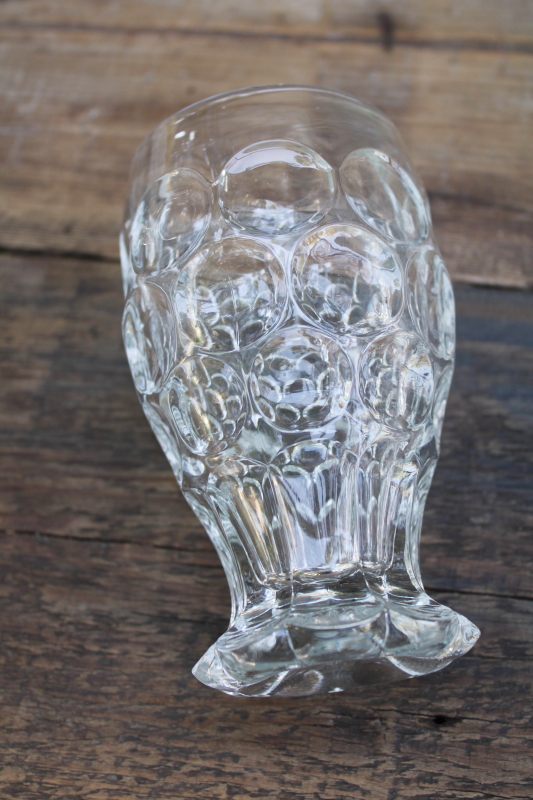 photo of Heisey Whirlpool thumbprint pattern glass footed tumblers, heavy crystal clear vintage iced tea glasses  #3