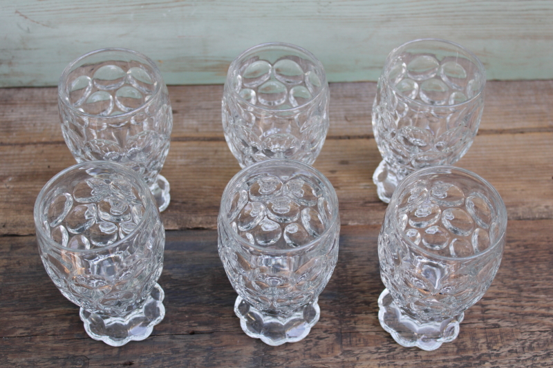 photo of Heisey Whirlpool thumbprint pattern glass footed tumblers, heavy crystal clear vintage iced tea glasses  #4