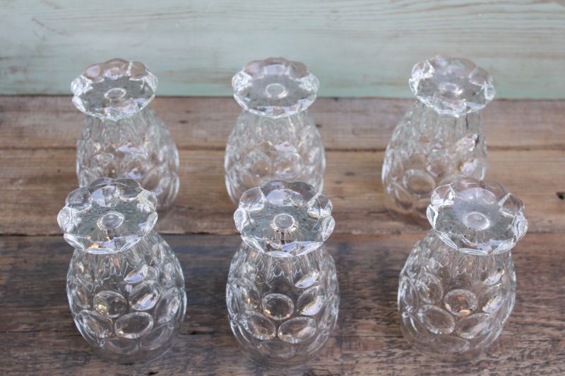photo of Heisey Whirlpool thumbprint pattern glass footed tumblers, heavy crystal clear vintage iced tea glasses  #6
