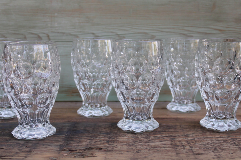 photo of Heisey Whirlpool thumbprint pattern glass footed tumblers, heavy crystal clear vintage iced tea glasses  #7