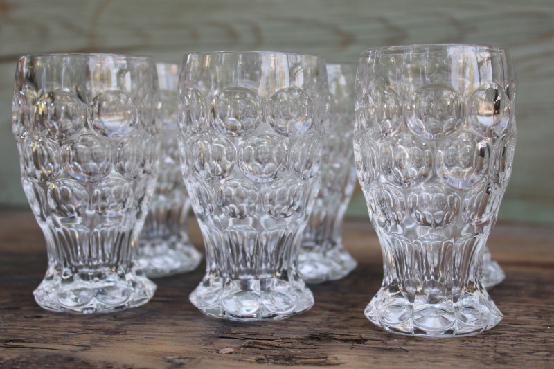 photo of Heisey Whirlpool thumbprint pattern glass juice glasses, heavy crystal clear glassware MCM vintage  #4