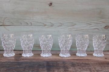 Heisey Whirlpool thumbprint pattern glass juice glasses, heavy crystal clear glassware MCM vintage 