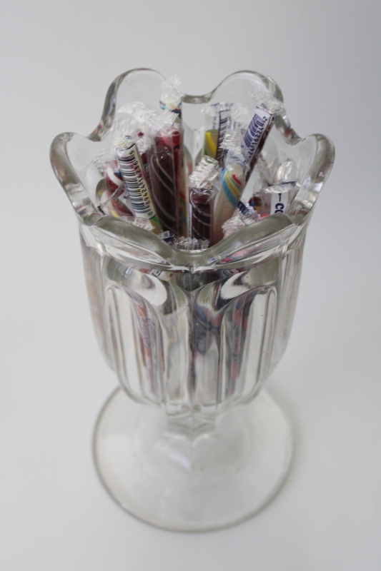 photo of Heisey colonial panel glass vase, old candy jar or straw holder drugstore soda counter #2