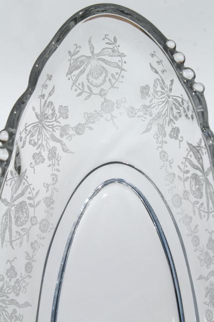 photo of Heisey orchid etch, vintage crystal clear elegant glass celery tray, cream and sugar #3