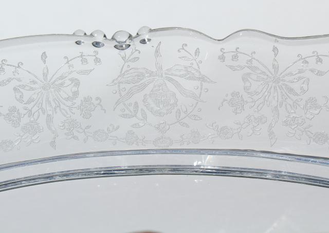 photo of Heisey orchid etch, vintage crystal clear elegant glass celery tray, cream and sugar #4