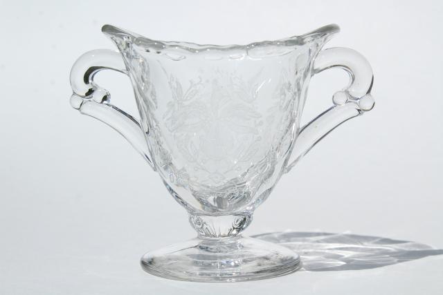 photo of Heisey orchid etch, vintage crystal clear elegant glass celery tray, cream and sugar #8