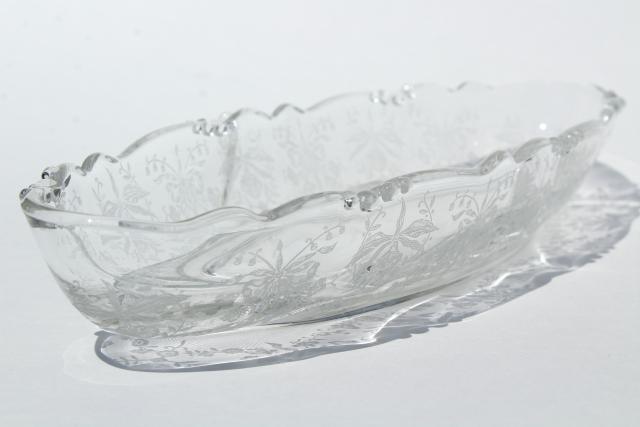 photo of Heisey orchid etch, vintage crystal clear elegant glass celery tray, cream and sugar #11