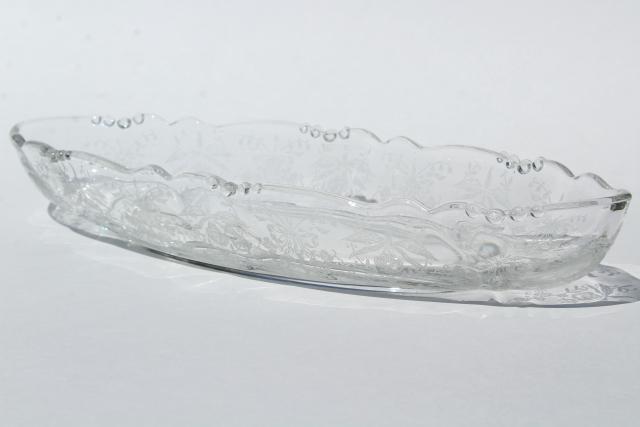 photo of Heisey orchid etch, vintage crystal clear elegant glass celery tray, cream and sugar #12