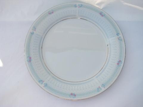 photo of Helen, pink roses and blue lace fine china dinnerware, set for 6 #3