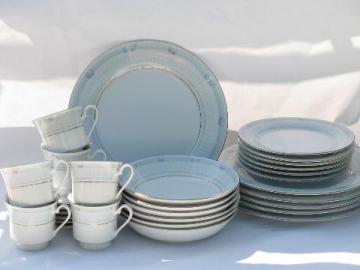 catalog photo of Helen, pink roses and blue lace fine china dinnerware, set for 6