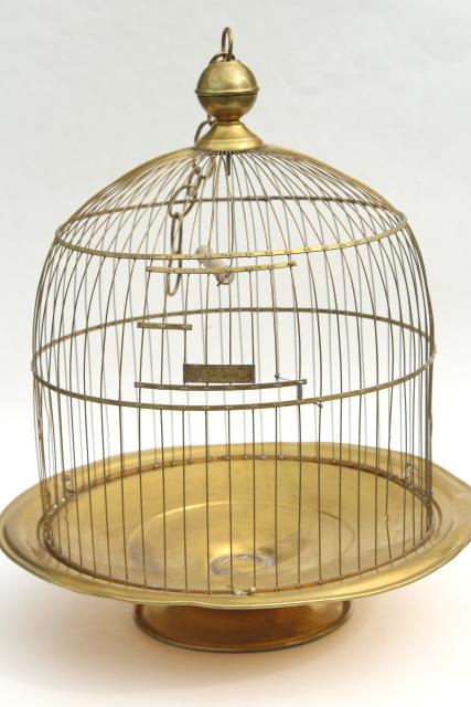 photo of Hendryx brass birdcage, round tray stand dome cover bird cage, vintage 1920s #1