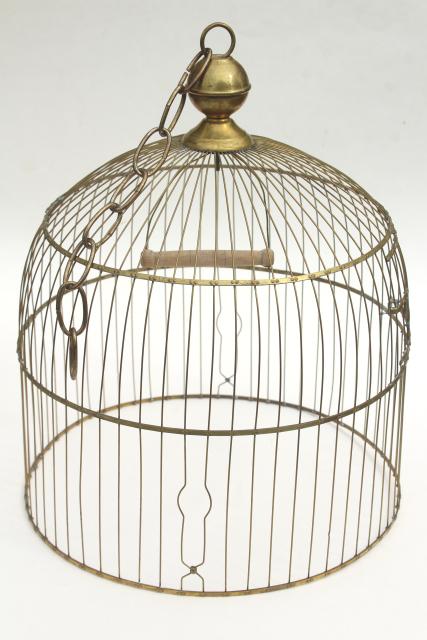 photo of Hendryx brass birdcage, round tray stand dome cover bird cage, vintage 1920s #3