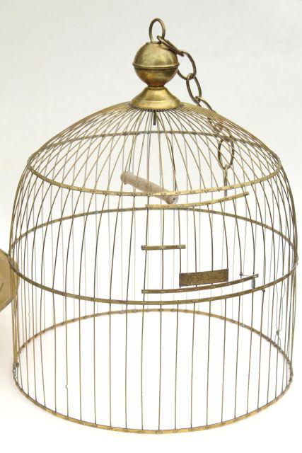 photo of Hendryx brass birdcage, round tray stand dome cover bird cage, vintage 1920s #7