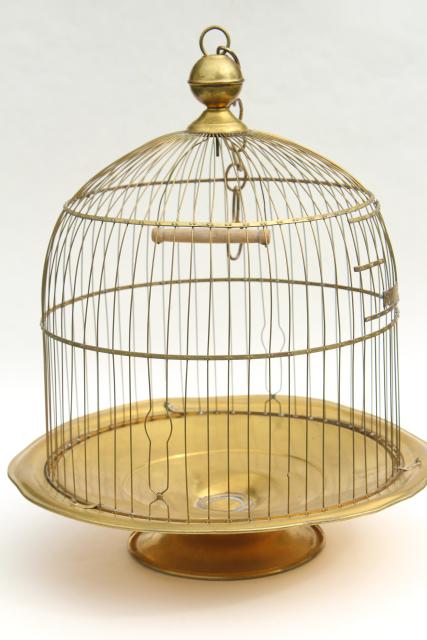 photo of Hendryx brass birdcage, round tray stand dome cover bird cage, vintage 1920s #8