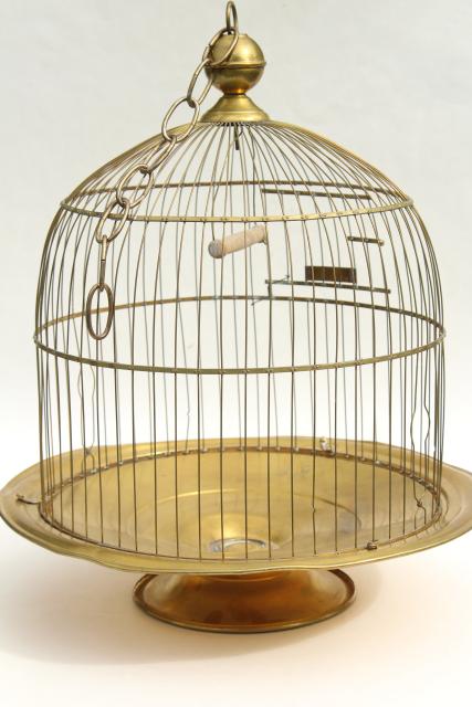 photo of Hendryx brass birdcage, round tray stand dome cover bird cage, vintage 1920s #9