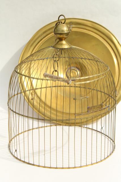 photo of Hendryx brass birdcage, round tray stand dome cover bird cage, vintage 1920s #11