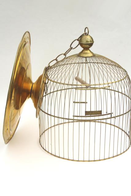 photo of Hendryx brass birdcage, round tray stand dome cover bird cage, vintage 1920s #15