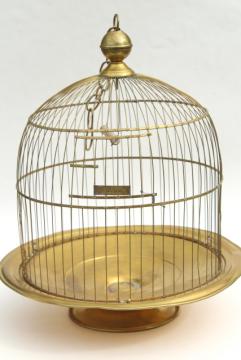 catalog photo of Hendryx brass birdcage, round tray stand dome cover bird cage, vintage 1920s