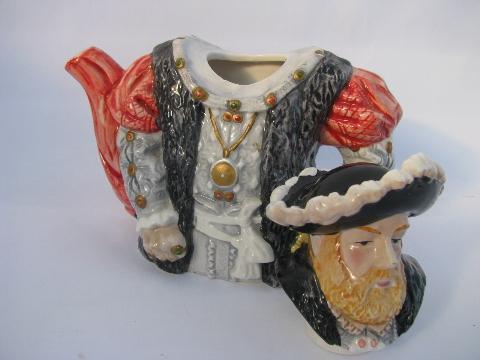 photo of Henry VIII king of England collector's figural teapot, painted ceramic #3