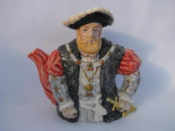 catalog photo of Henry VIII king of England collector's figural teapot, painted ceramic