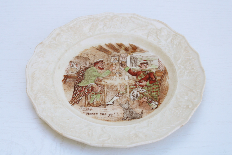 photo of Heres Tae Ye old Scots w/ Scottish terrier pub scene vintage crazed china plate Ambassador Ware England #1