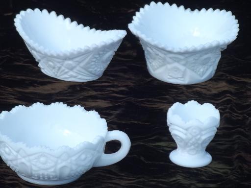 photo of Heritage / Old Quilt vintage milk glass bowls, nappy, toothpick holder #1