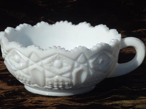 photo of Heritage / Old Quilt vintage milk glass bowls, nappy, toothpick holder #7