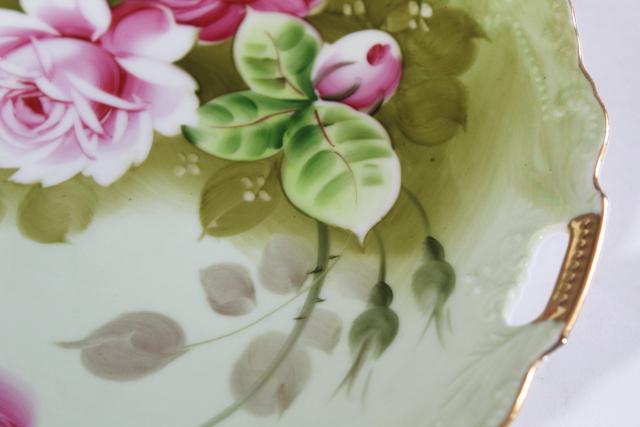 photo of Heritage Rose Lefton china serving plate or handled tray, vintage hand painted Japan #6