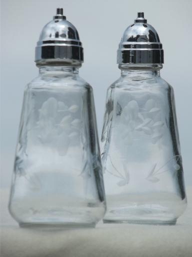 photo of Heritage etch Princess House glass salt & pepper shakers in original box #1